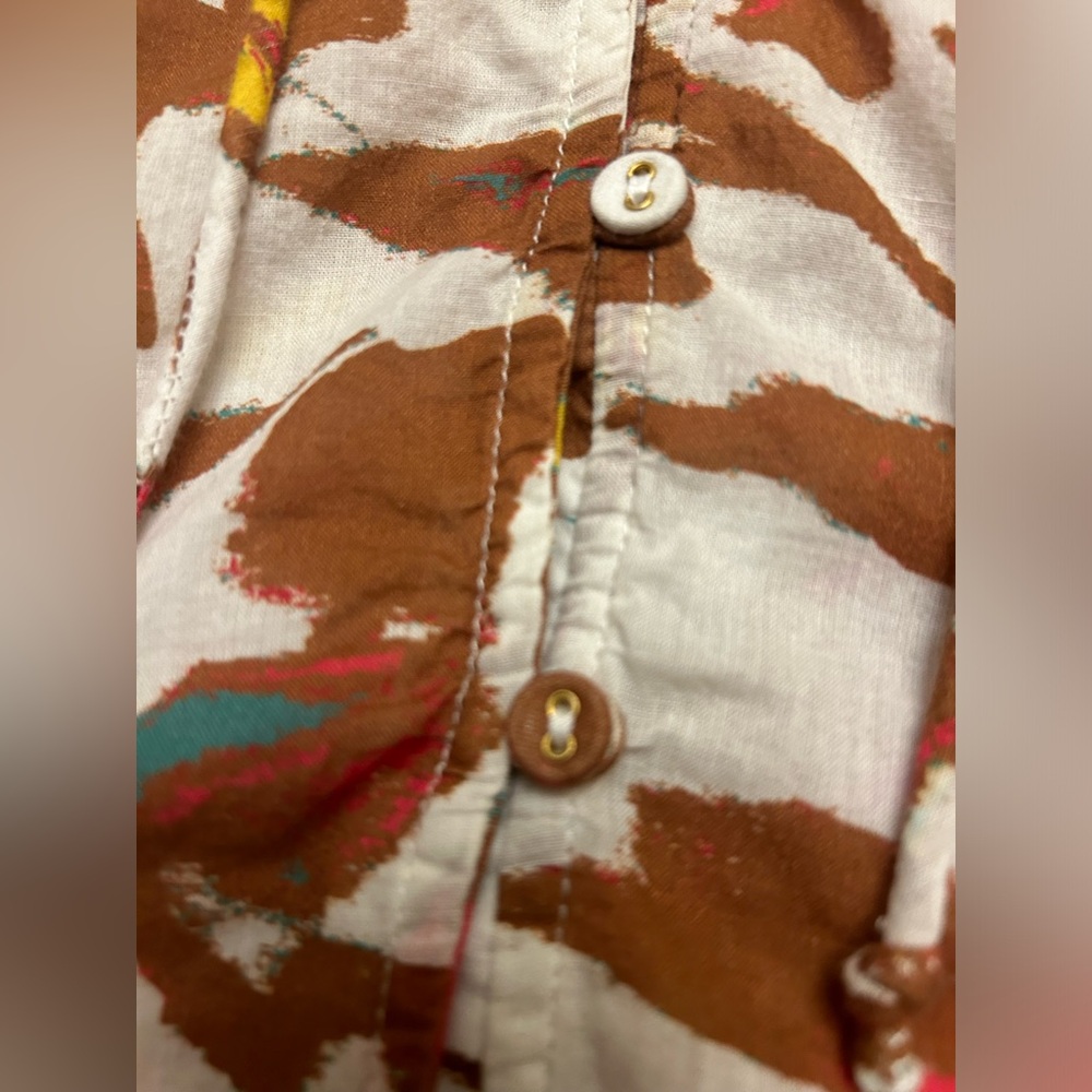 Cleobella Ruched Puff Sleeve Blouse in Orange and Brown - Picture 9 of 15